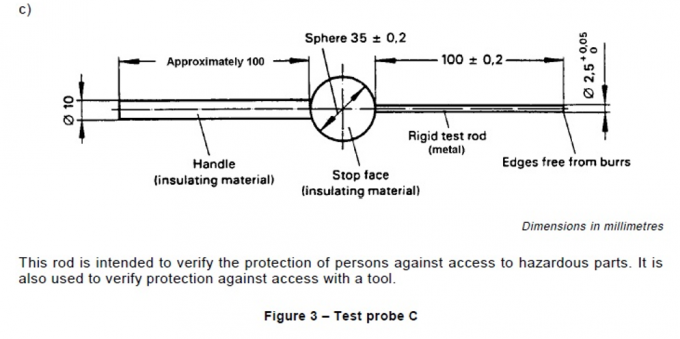 IEC61032 figuur 3 Bescherming verifieert Testsonde C voor Gevaarlijke Delentest 0