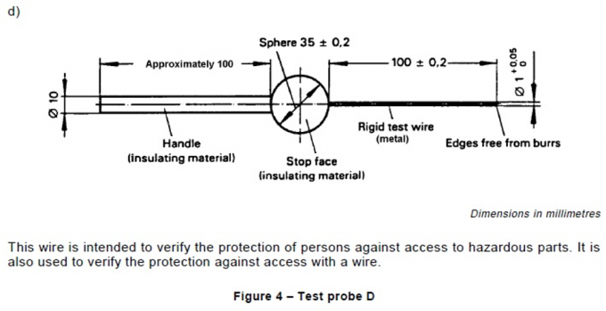 IEC61032 figuur 4 Bescherming verifieert Testsonde D voor Gevaarlijke Delentest 0